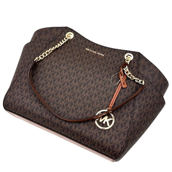 Michael Kors Large Jet Set Travel Chain Shoulder Bag Brown - Picture 1 of 12